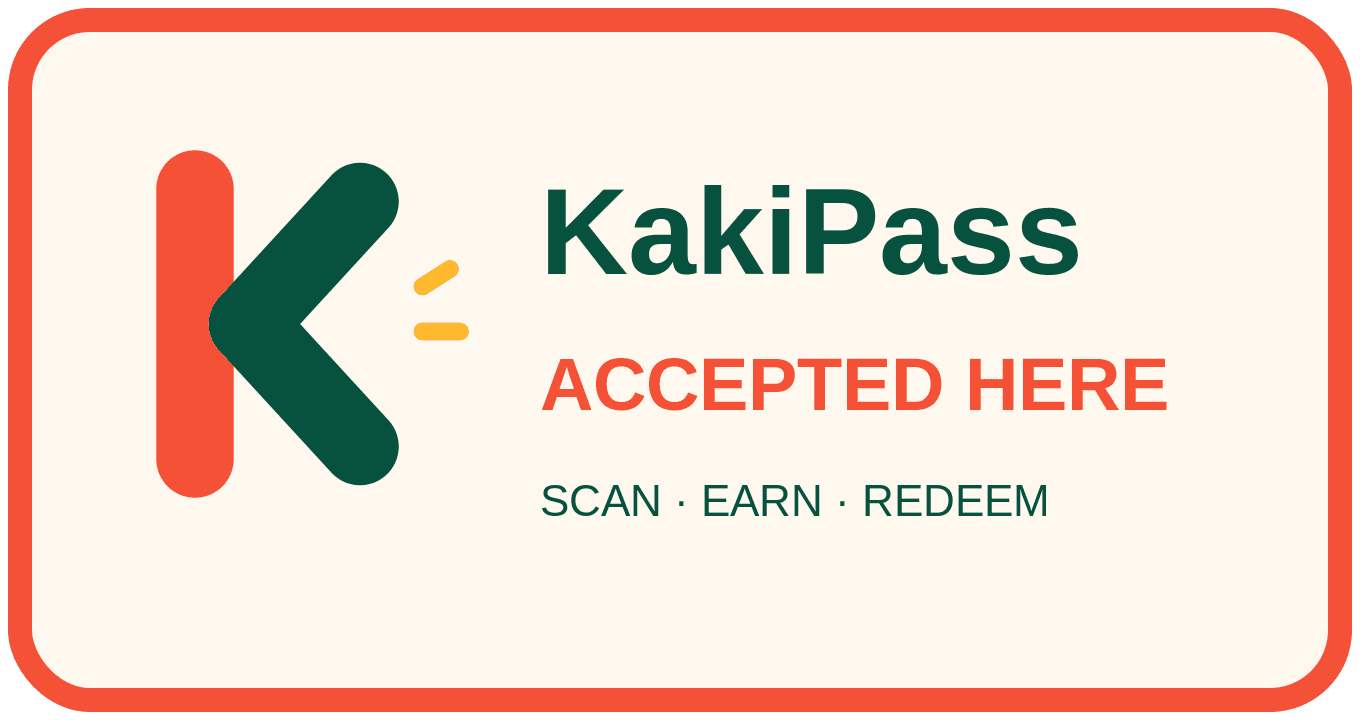 KakiPass accepted here sticker: scan, earn, redeem